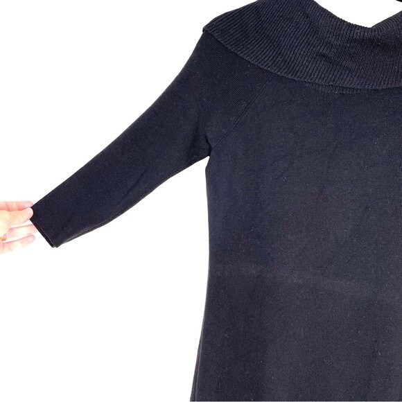 Ann Taylor Dress Sweater Extra Fine Merino Wool Blend Cowl Neck Black Medium - Picture 6 of 6